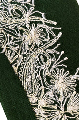 Wonderful 1920s Antique Hand Embroidered Crewel Deep Forest Green Wrap Robe or Coat