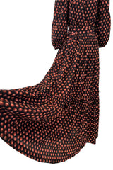 Incredible 1970s Givenchy Demi-Couture Pinecone Print Ruffle Skirt & Peaked Shoulder Top Set