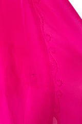 1980s Elaborate Crystal Covered Vibrant Pink Chiffon Caftan Dress