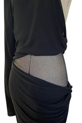 Spectacular Early 2000s John Anthony Couture Black Jersey & Mesh One Sleeve Dress