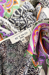 Spring 2005 Etro Runway Black & White Printed Flowing Silk Chiffon Dress w Huge Sleeves