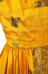 1953 Traina-Norell Metallic Gold Thread Hand Embroidered Couture Dress