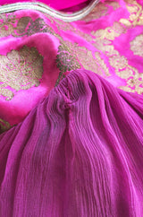 c1969 Thea Porter Couture Gold Brocade & Silver Metal Embroidered Fuchsia Dress