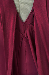 Important 1975 Halston Couture Deep Burgundy Front Wrap & Tie Silk Jersey Plunge Dress