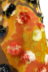 Famous 1971 Bill Blass Vogue Featured Yellow Chenille & Silk Maxi Dress w Elaborate Feather Collar