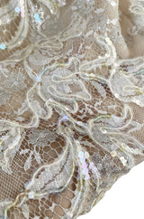 Feather Light Spring 1984 John Anthony Couture Plunging Ivory Lace Dress w Sequin Detailing