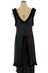 Gorgeous Fall 2003 Chanel by Karl Lagerfeld Black Silk Chiffon Dress Set w Fur Trim