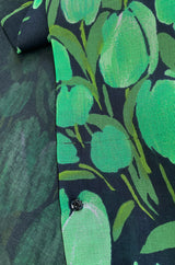 Spring 1972 Pauline Trigere Cotton Silk Voile Green Tulip Print Skirt & Top Set