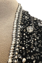 Gorgeous 1983 Halston Beaded Black Silk Chiffon Skirt & Jacket Set w Balloon Sleeves