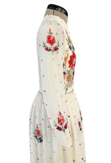 Exceptional 1960s Hand Sequinned Indian Silk Gauze Dress w Matching Veil or Shaw