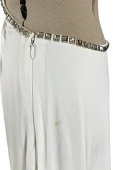 Stellar 1970s Luis Estevez Backless White Jersey Dress w Silver Studded Front