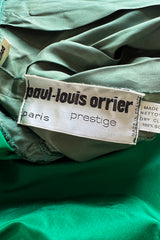 1980s Paul-Louis Orrier Emerald Green Silk Taffeta Couture Dress w Extravagant Ruffles
