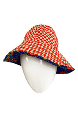 Rare 1971 Marion Foale and Sally Tuffin Blue Floral & Red Checked Pant Jacket & Hat Set