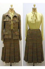 Museum Held Fall 1977 Chanel True Haute Couture Three Piece Green Boucle Skirt Suit