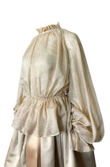 Fall 1977 Bill Blass Couture Gold Top, Tassle Vest & Ivory Silk Skirt Dress Set
