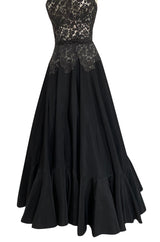 Rare c.1947 Nina Ricci Early Haute Couture Strapless Black Lace & Silk Taffeta Dress