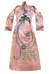 Rare Antique / 1920s Hand Embroidered & Sequinned Pink Silk Cheongsam Textile Example Dress