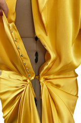 1980s Ady Couture Lausanne Yellow Bias Cut Silk Satin Two Way Tunic or Mini Dress
