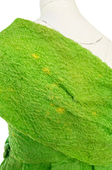 Spring 1988 Christian Lacroix Luxe Label Demi-Couture Lime Green Puff Silk Dress W Changeable Panel