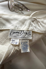 Gorgeous 1950s Emma Domb Ivory Matte Satin Dress w Sequin & 3D Flower Detailing