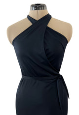 Versatile 1970s Loris Azzaro Multi Tie - One Shoulder or Halter - Black Jersey Dress