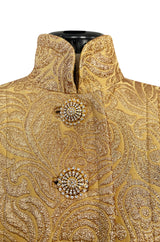 Extraordinary Fall 1991 Yves Saint Laurent Well Documented Gold Brocade Coat W Jewel Buttons
