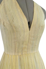 Spring 1976 Christian Dior by Marc Bohan Couture Metallic Gold Striped Silk Chiffon Dress & Jacket
