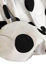 Early 1980s Possible Louis Feraud Graphic Sequin Bodice w Black & White Dotted Bubble Skirt Dress