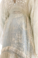 Important 1972 Zandra Rhodes Hand Painted 'Butterfly' Kimono Sleeve Dress w Lily Print & Original Petticoat