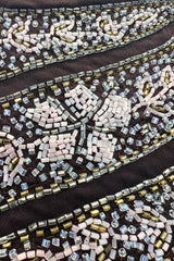 Museum Held 1970s Bill Gibb Deep Brown Liquid Jersey Dress w Metal Buttons & Extensive Beading