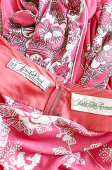 1970s Emilio Pucci Deep Pink Printed Silk Jersey Dress W High Snapped Slit Side Opening Skirt