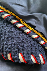 Spring 1994 Chanel Runway Documented Red & White Ribbon Navy Suit