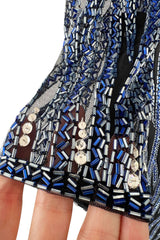 Incredible 1987 Bob Mackie Blue & Silver Beaded & Sequin Dress on Black Net