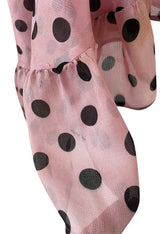 Rare Spring 1990 Yves Saint Laurent Mini Front Skirt Longer Back Pink & Black Dot Dress