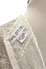 Iconic Spring 1981 Halston Fully Hand Beaded & Sequinned Silver & Ivory Silk Chiffon Dress