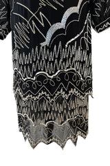 Sexy 1982 Fabrice Simon Black Densely Beaded Silk Chiffon Dress w Plunge Front