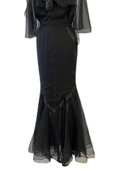 First RTW Collection Fall 1983 Chanel by Karl Lagerfeld Black Caped Bodice Silk Chiffon Dress