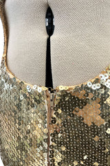 Rare Spring 1973 Loris Azzaro Ad Campaign Documented Gold Metallic Sequin Backless Halter Dress