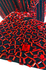 Cosmo Cover Documented Fall 1983 Bob Mackie Couture Red Glass Beaded & Silk Chiffon Halter Back Dress