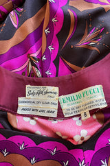 1960s Emilio Pucci Pink Floral & Ribbon Print Silk Jersey Dress w Matching Silk Chiffon Scarf