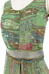 Rare 1973 Bill Gibb Museum Documented Metallic Green Lurex Skirt Top and Jacket Set