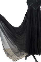 Incredible Spring 2003 Valentino Runway Black Silk Chiffon Dress w Black Beaded Detailing