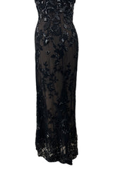 Superb 1970s Christian Dior by Marc Bohan Demi-Couture Net Lace Dress w Elaborate Beading