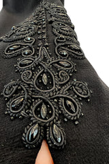 Gorgeous 1960s Alberto Fabiani Roma Black Dress w Elaborate Beaded Cord Detail