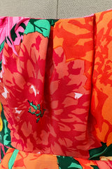 Brilliant Spring 1987 Arnold Scaasi Off Shoulder Silk Twill Floral Dress w Pouf Skirts