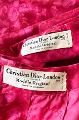 Mid 1950s Christian Dior London Demi-Couture Raspberry Printed Silk Coat & Dress Set