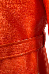 Iconic 1960s Andres Courreges Vivid Orange & White Vinyl Coat or Dress w Original Belt
