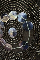 Avant Garde 1930s Black Moss Crepe Draped Halter Back Dress w Sequin Detailing