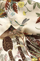 1970s Gucci Ad Campaign Flora Fauna Screen Printed Silk Shift Dress