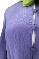 Spring 1978 Bill Blass Crisp Bright Green Silk Taffeta Skirt & Purple Silk Top Dress Set